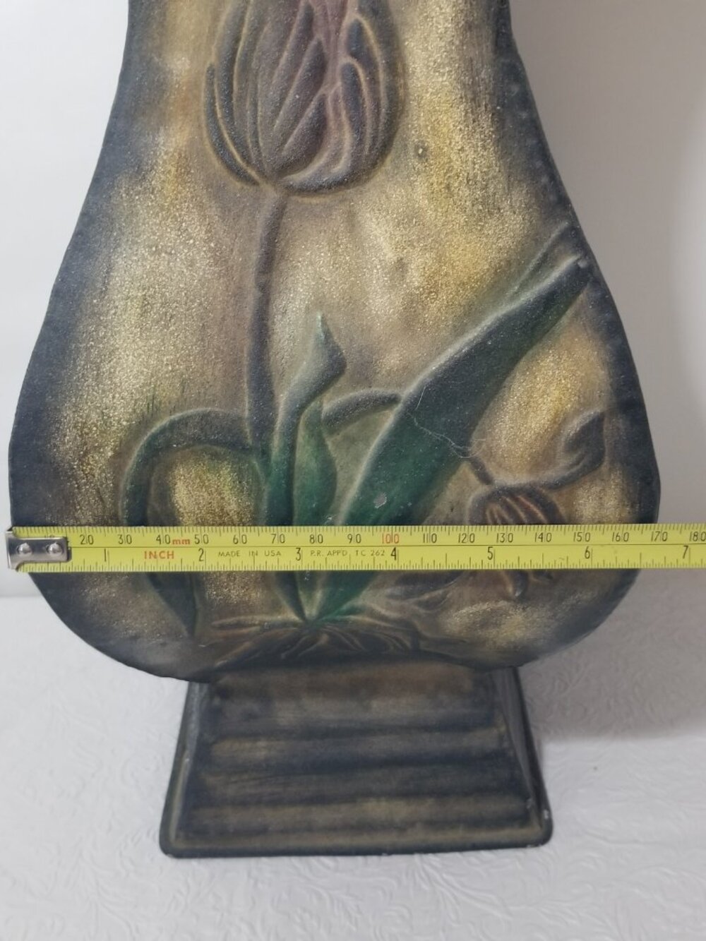 Metal Decorative Hammered Vase Bee Flower 16.5"x6.5" Gold Red Green Brown - Picture 15 of 16